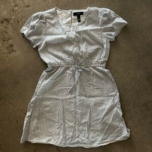 Aqua girls size medium striped dress with cinched waist drawstring.